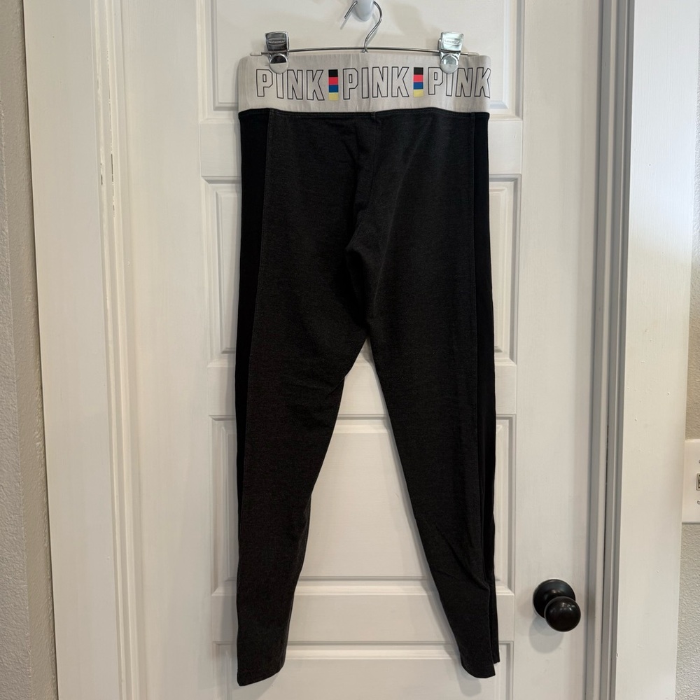 VS PINK Black Logo Waistband Lace-Up Yoga Leggings Size M